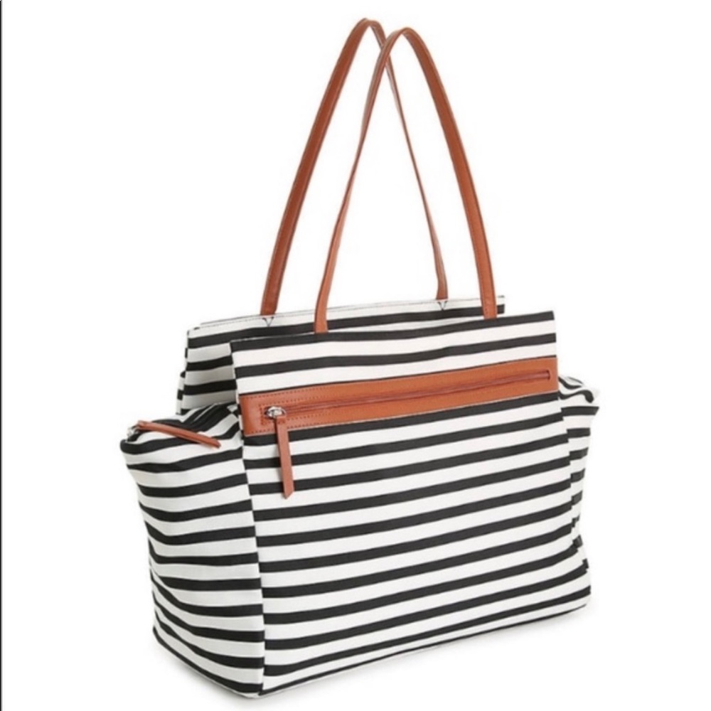 DSW Black and White Striped Weekender Bag